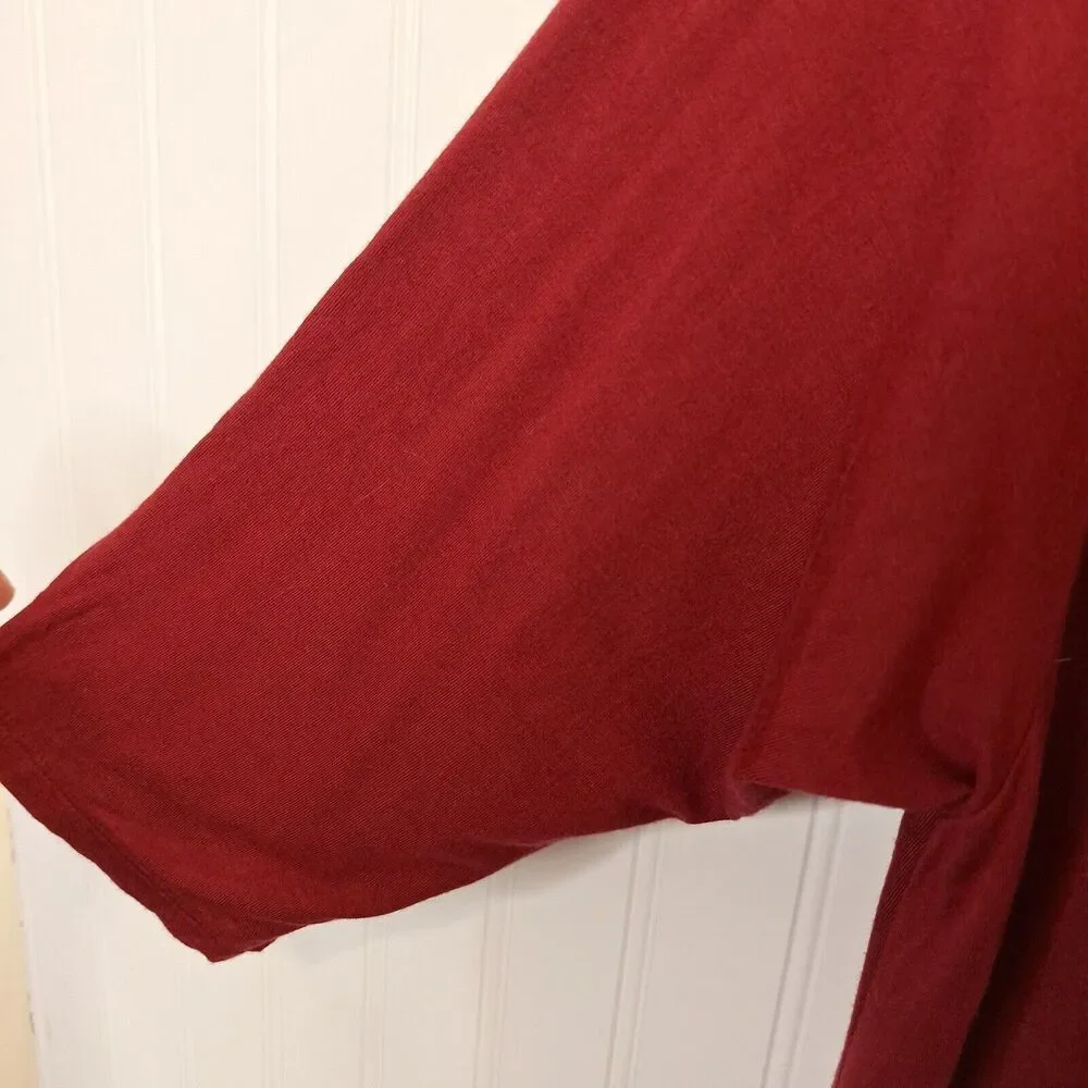 Flirty Pink‎ Womens 4X Pullover Knit Stretch Tunic Top Deep Red 3/4 Sleeve Comfy